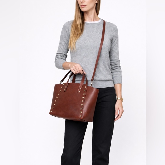 Sandro Handbags - Sandro Paris Abby Cabas Studded Leather Brown Tote Crossbody Bag